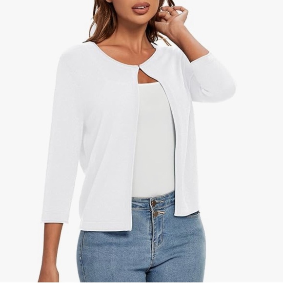 NWT Urban CoCo 3/4 Sleeve Open Front Lightweight Cardigan Shrug S White - Picture 3 of 11